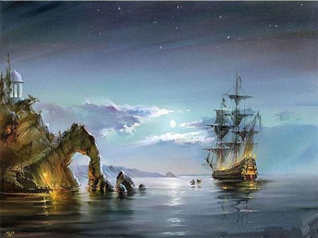 Pirate Ship Night Seascape Paint By Numbers