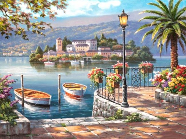 Mediterranean Boats on Lakeside Paint By Numbers