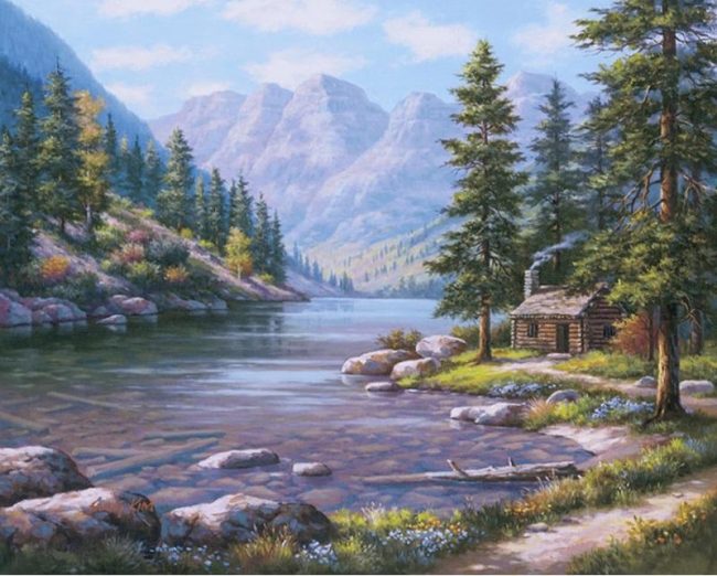 River Cabin Landscape Paint By Numbers