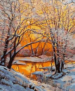 Modern Snow Lake Scene Paint By Numbers