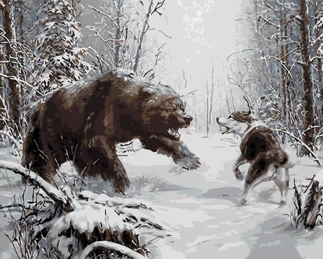 Bear and Wolf Struggle Paint By Numbers