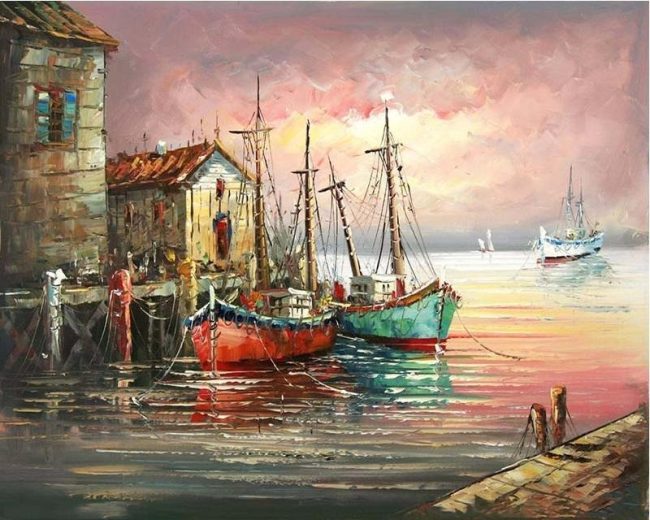 Oil Painting Shipside Image Paint By Numbers