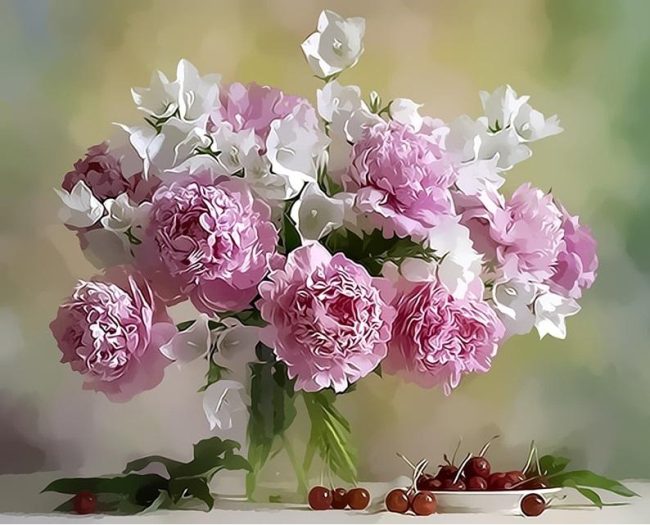 Romantic Pink and White Flowers Paint By Numbers