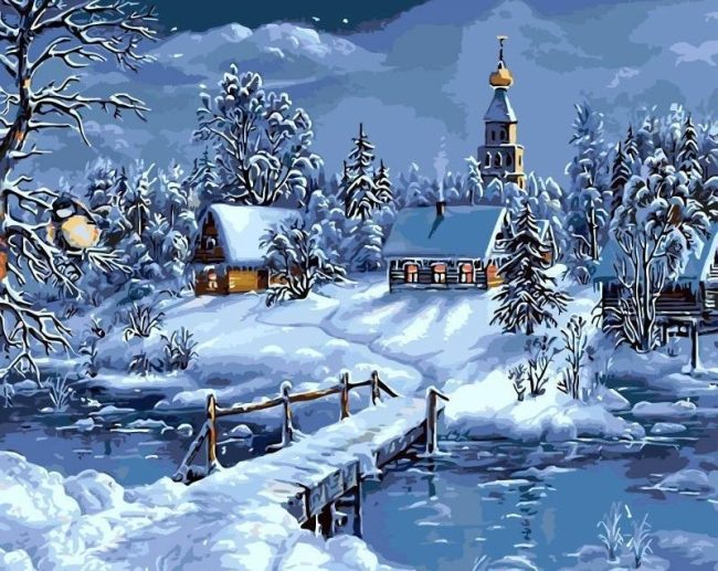 Winter Wonderland in the Village Paint By Numbers