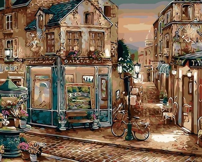 Vintage European Cafe Scene Paint By Numbers