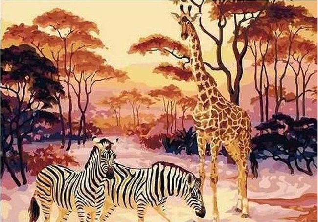 Giraffe and Zebra Wildlife Paint By Numbers