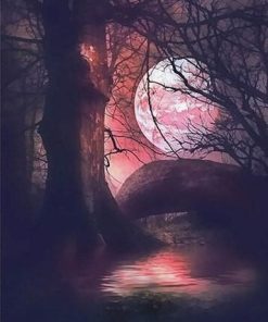 Red Moon Tree Scenery Paint By Numbers