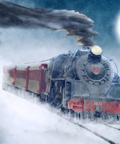 Red Train Engines in Snow Paint By Numbers