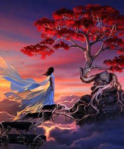 Red Tree Nature Scene Paint By Numbers