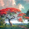 Red Tree Nature Landscape Paint By Numbers