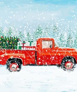 Red Truck in Winter Wonderland Paint By Numbers
