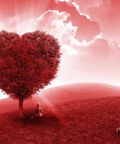 Romantic Red Tree Landscape Paint By Numbers