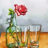 Red Rose Glass Bottle Paint By Numbers
