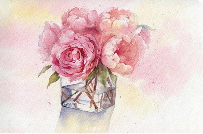 Pink Roses in Cup Paint By Numbers