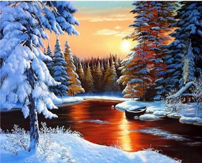 Sunset Snow Landscape Paint By Numbers