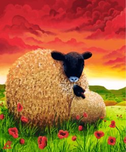 Sheep in Red Poppy Fields Paint By Numbers