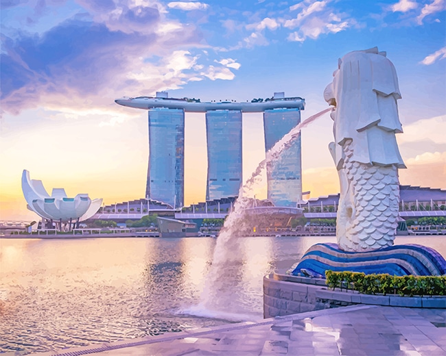 finalizing Merlion Singapore Skyline Paint By Numbers