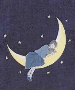 Sleepy Girl on Crescent Moon Paint By Numbers