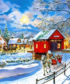 Winter Village Snow Scene Paint By Numbers