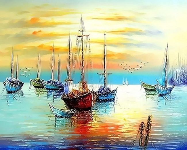 Blue Sailboats Seascape Paint By Numbers