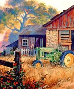 Tractor in Rural Landscape Paint By Numbers