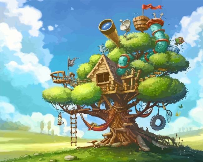 Finalizing Fantasy Tree House Paint By Numbers Artwork