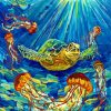 Turtle and Jellyfish Sea Creatures Paint By Numbers