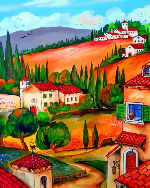 Finalizing the Tuscan Village Landscape Paint By Numbers artwork