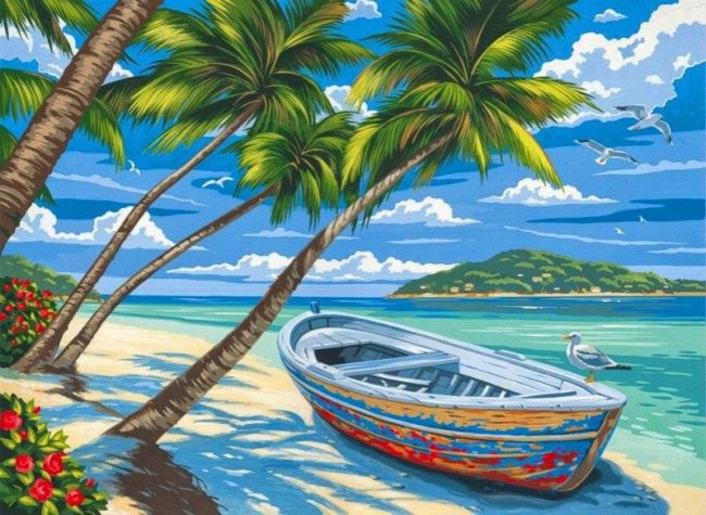 Island Boat Landscape Paint By Numbers