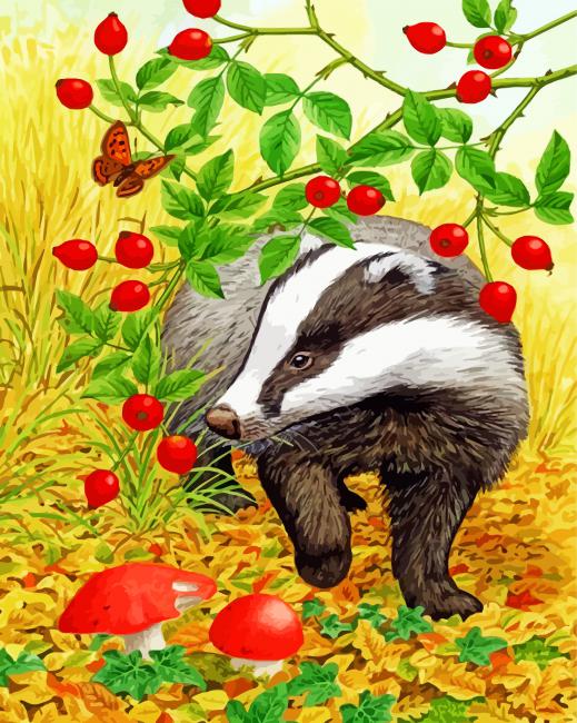 Finishing Wild Badger Nature Paint By Numbers painting.