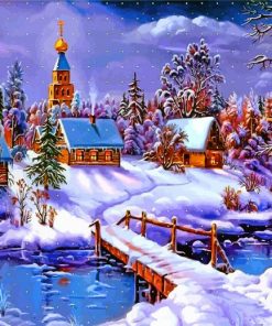 Winter Village Snow Scene Paint By Numbers