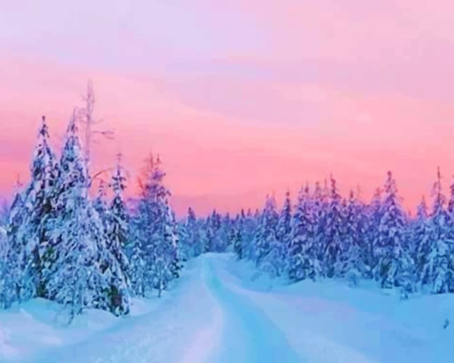 Finalizing Winter Snowy Sunset Paint by Numbers artwork