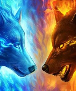 Fiery and Frosty Wolves Paint By Numbers
