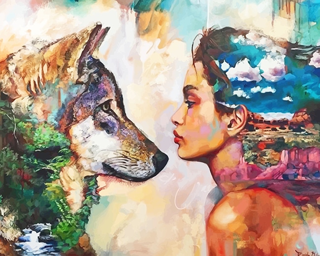 Finalizing the Wolf and Woman Abstract Art Paint By Numbers artwork