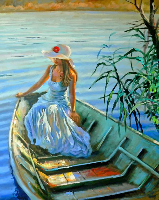 Woman On Boat Scene finalizing artwork