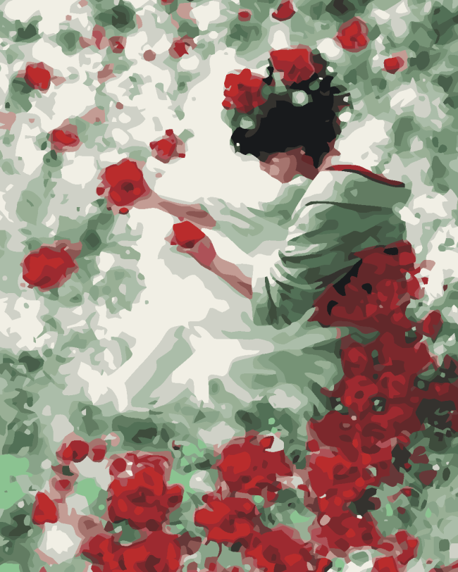 Japanese Girl with Red Flowers Paint By Numbers