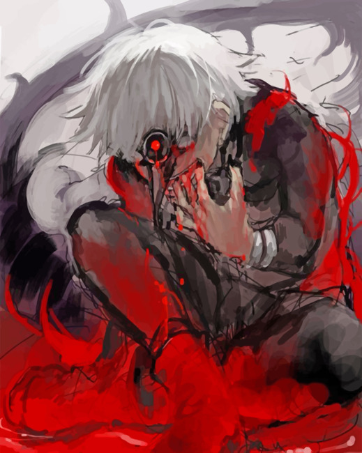 Finalizing the Tokyo Ghoul artwork with paint by numbers