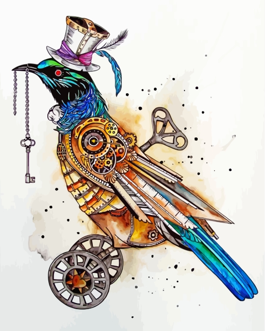 Finalize the steampunk bird painting