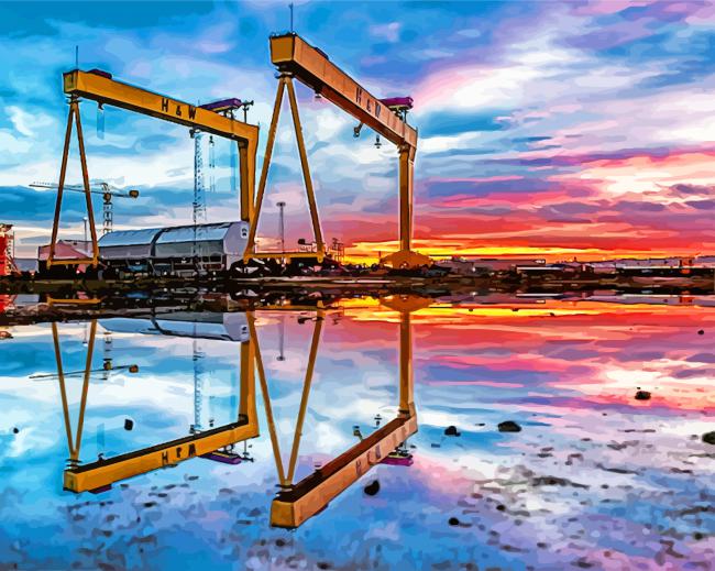 Finalizing Aesthetic Cranes Purple Sky Artwork
