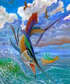 Jumping Swordfish Tropical Paint By Numbers