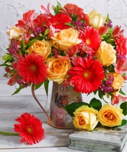 Red and Yellow Flower Vase Paint By Numbers