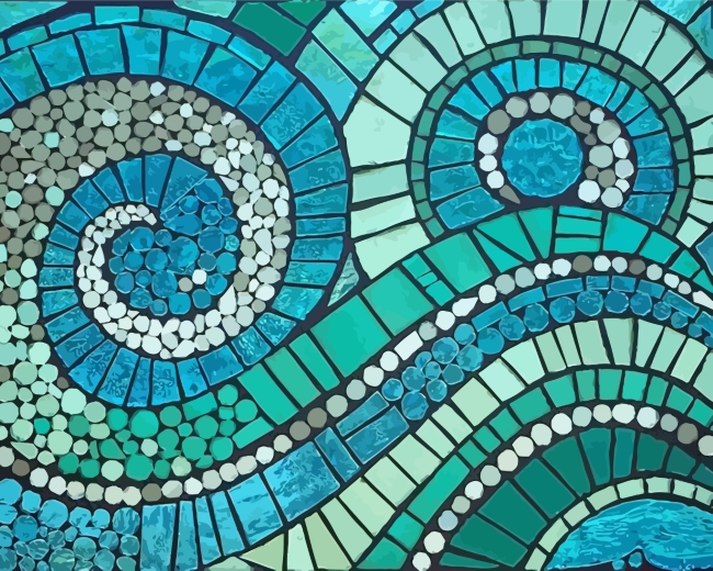 Finalized Aesthetic Green Mosaic Paint By Numbers artwork