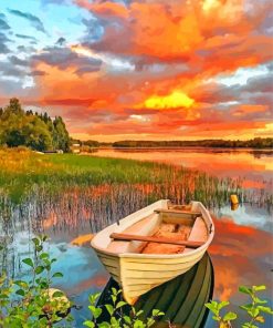 Lakeside Sunset Boat Paint By Numbers