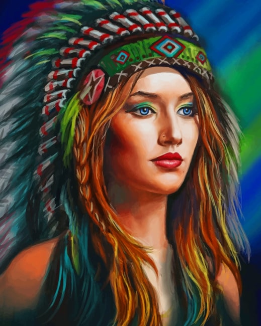 Finalizing Native American Woman Paint By Numbers Artwork