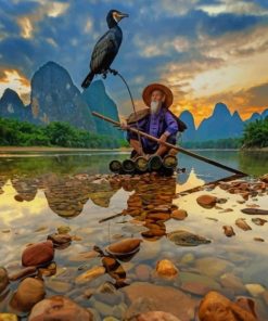 Mountain Sunset Fisherman Paint By Numbers