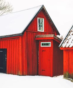 Winter Barn Snow Scene Paint By Numbers