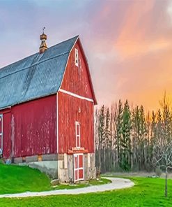 Sunset Barn in Countryside Paint By Numbers