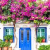 Blue House with Colorful Flowers Paint By Numbers