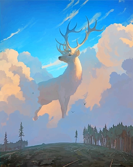 Finalizing painting with White Fantasy Deer Paint By Numbers Kit