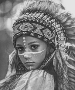 Native Woman Black and White Paint By Numbers